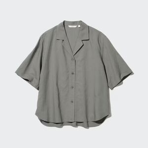 Uniqlo Olive Green Linen Blend Open Collar Short Sleeve Shirt, XS